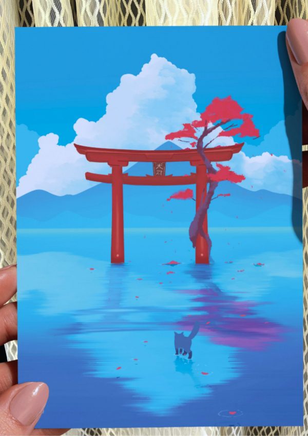 Japanese Cat Shrine Tori Gate A3 Poster